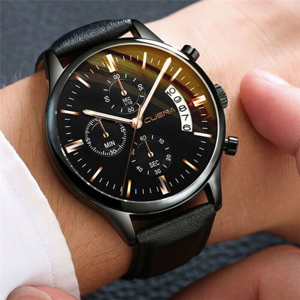 Fashion Sport Men's Stainless Steel Case Leather